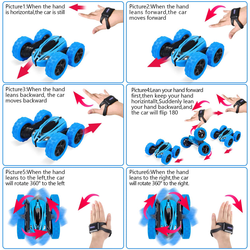WHIZMAX RC Stunt Car Watch Gesture Sensor Car 4WD 360¡ã Rotating Car Blue