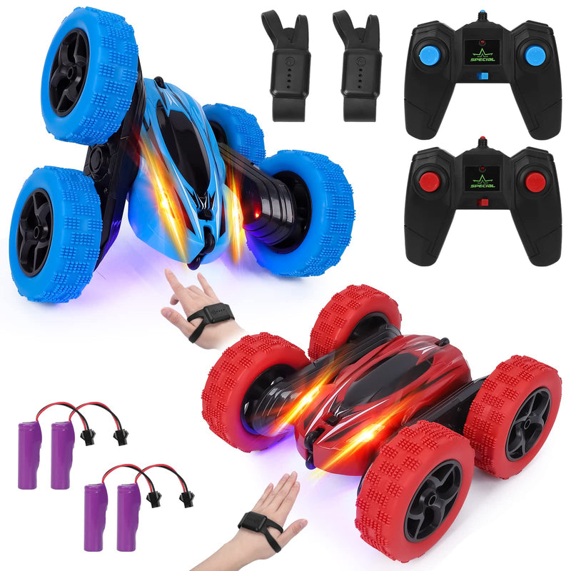 THINKMAX 2PACK RC Stunt Car Remote Control Car with Wheel Lights Blue+Red