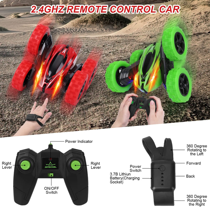 THINKMAX 2Pack RC Stunt Car Watch Gesture Sensor Car Green+Red