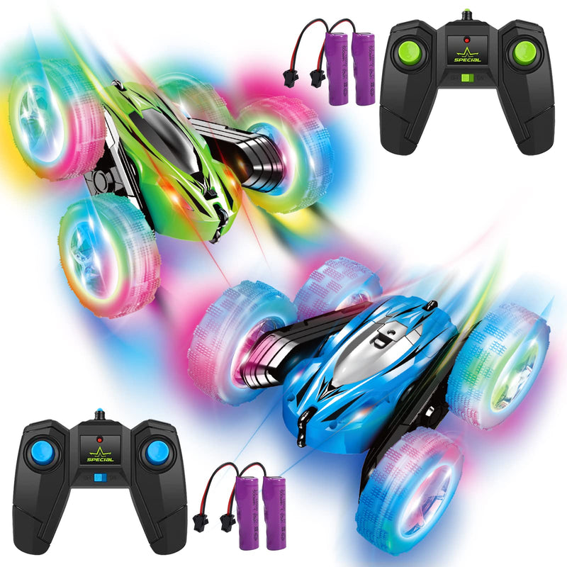 THINKMAX 2PACK RC Stunt Car Remote Control Car with Wheel Lights Blue+Green