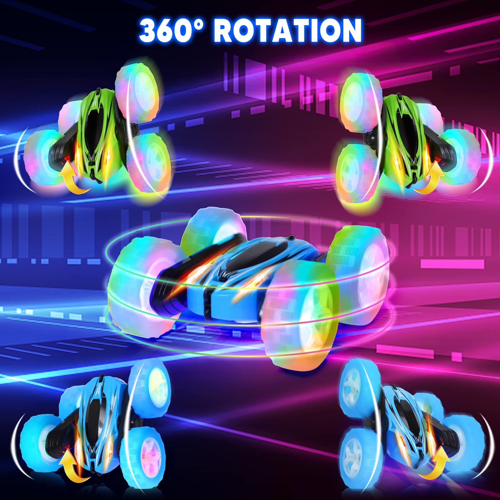 THINKMAX 2PACK RC Stunt Car Remote Control Car with Wheel Lights Blue+