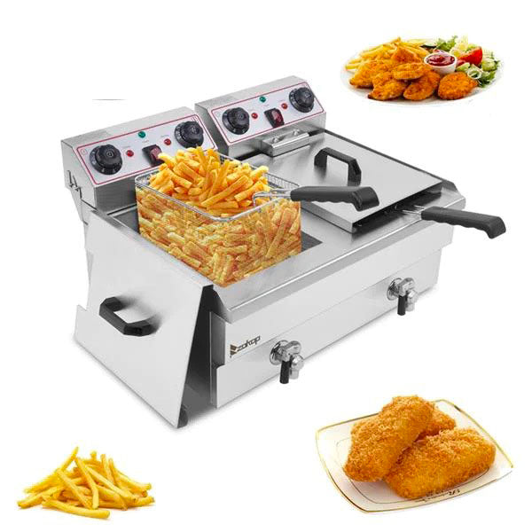 ZOKOP Double Tank Deep Fryer EH102V 16.9QT / 16L Stainless Steel Fauce