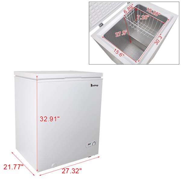 ZOKOP BD-150 143L Single Door Horizontal Freezer AC115V 60Hz Freezing Refrigerator White