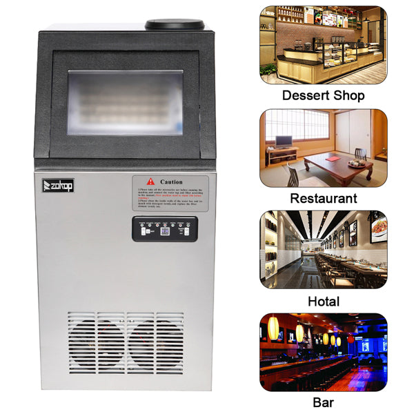 ZOKOP Ice Maker BY70PF Cube Machine Stainless Steel Freestanding