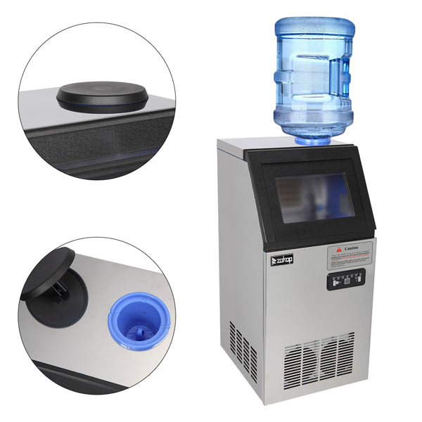 ZOKOP Ice Maker BY90PF Cube Machine Stainless Steel Freestanding