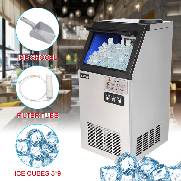 ZOKOP Ice Maker BY90PF Cube Machine Stainless Steel Freestanding