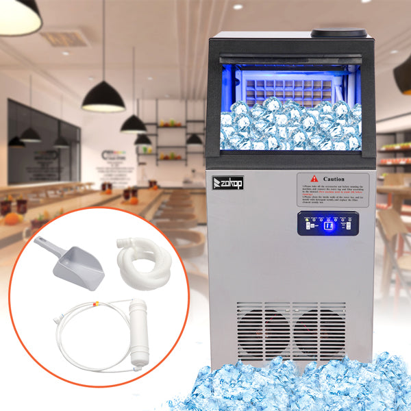 ZOKOP Ice Maker BY90PF Cube Machine Stainless Steel Freestanding