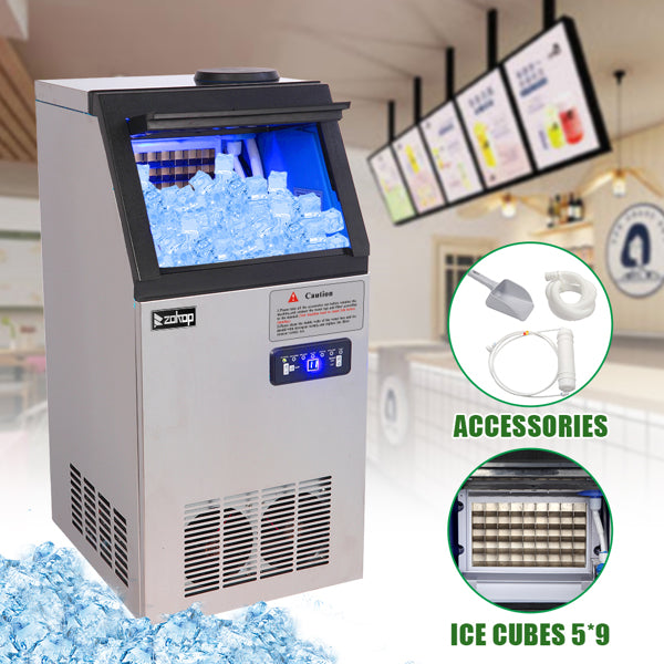 ZOKOP Ice Maker BY90PF Cube Machine Stainless Steel Freestanding